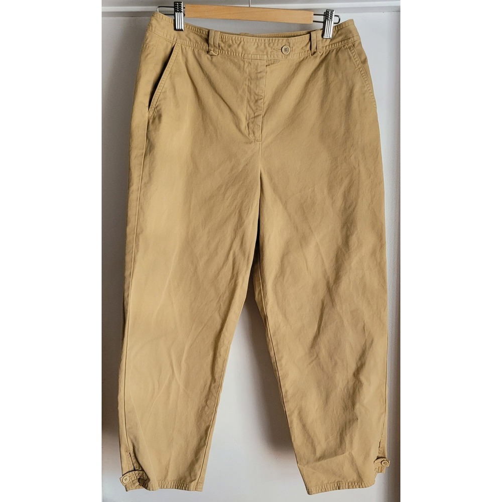 Talbots Pants Size 12 Tan Solid Cotton Chino Trousers Slacks Casual Women